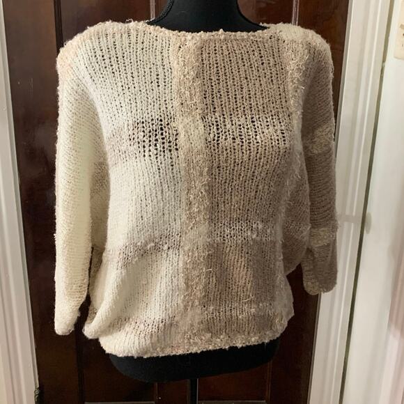 Vintage 90s Side Effects Hand Knit Acrylic Sweater White Beige Checked MEDIUM - Picture 7 of 13